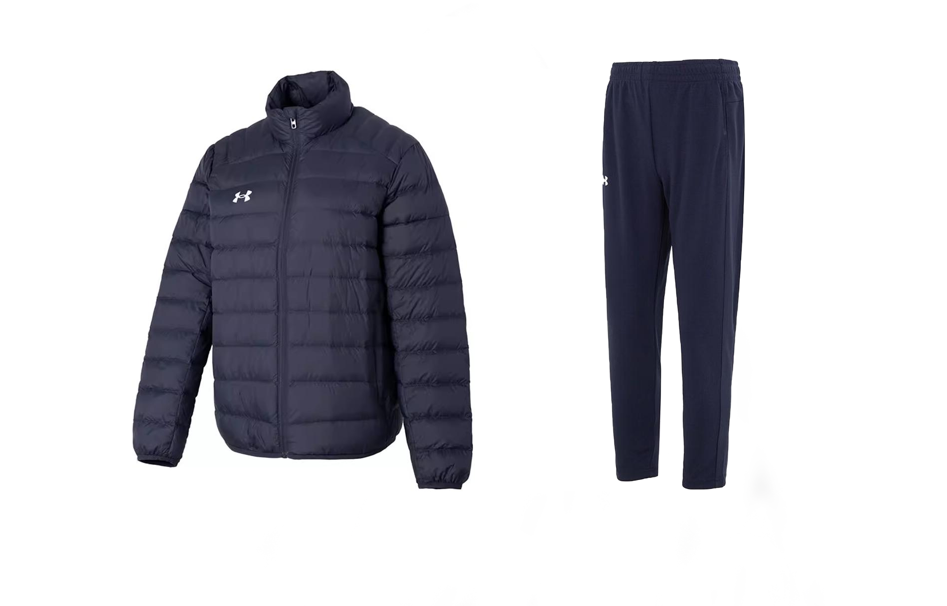 Under Armour Casual Sportswear Men’s Set Blue+Navy Blue Stand Collar Moderate