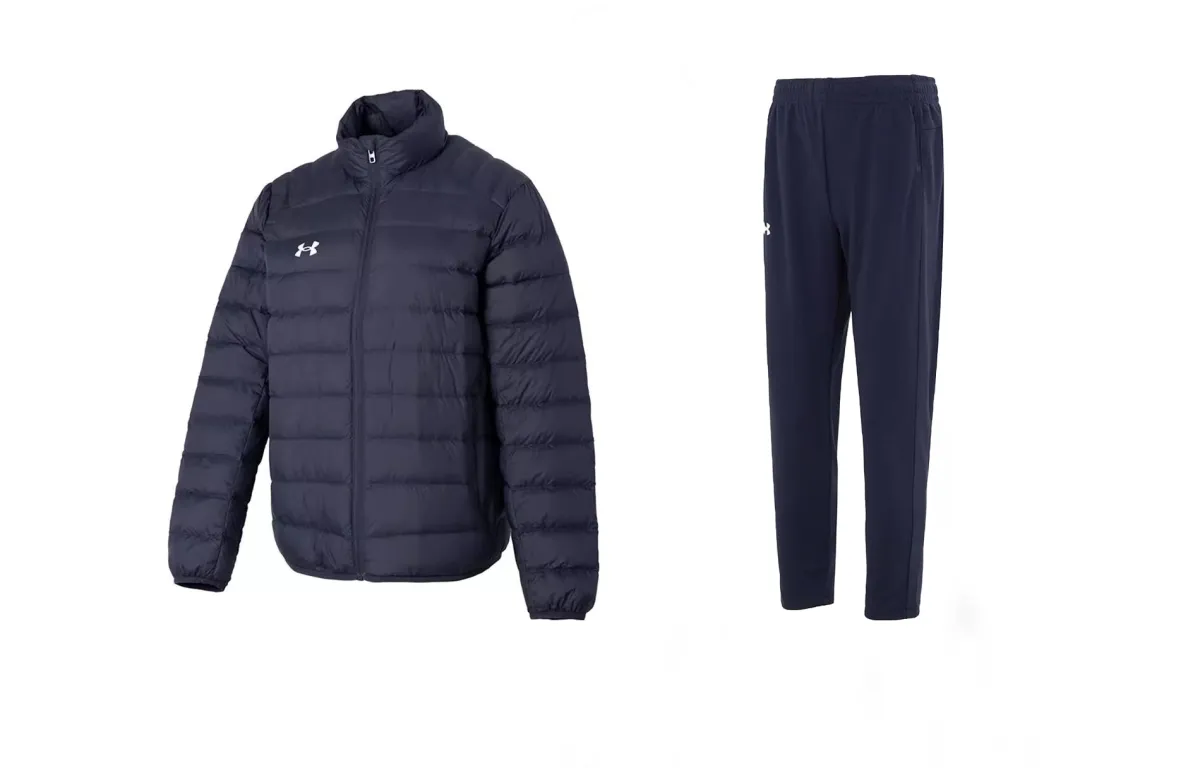 Under Armour Casual Sportswear Sets Men's Set (Blue+Navy Blue) Stand Collar Moderate