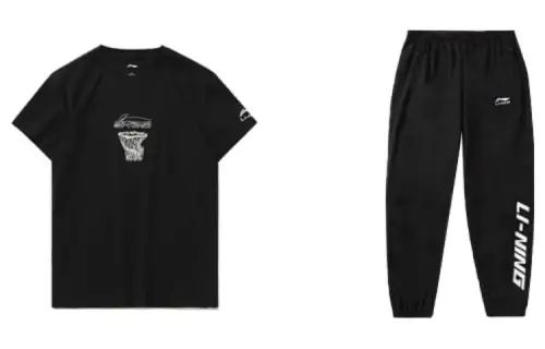 Li Ning Casual Sportswear Men's Set Black+Black Crew Neck Moderate