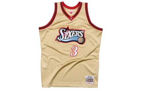 Mitchell & Ness NBA Retro Embroidered Sports Basketball Vest SW Fan Edition 1997-98 Season 76ers Iverson Couple Style Gold