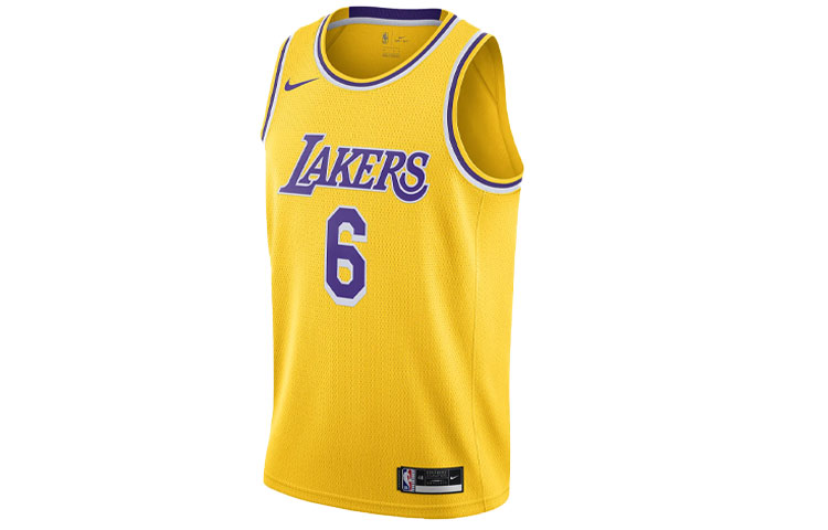 Nike NBA Icon Edition Loose logo print sleeveless SW fan version 20-21 season Los Angeles Lakers James No. 6 basketball vest men's yellow