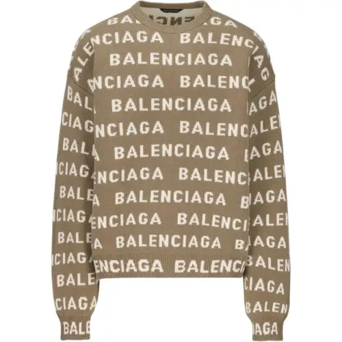 Balenciaga Allover Logo Intarsia Knitted Jumper