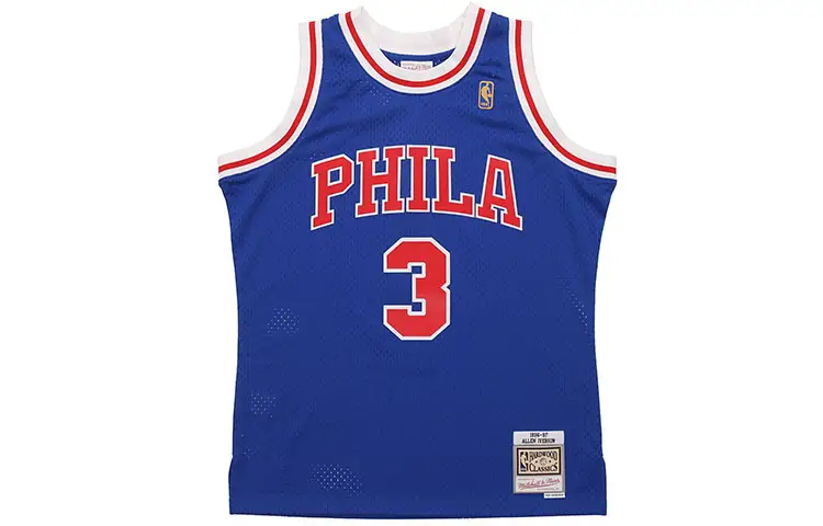 Mitchell & Ness NBA SW Fan Edition 96-97 Season Philadelphia 76ers Allen Iverson No. 3 Retro Round Neck Sleeveless Jersey Basketball Vest Same Style for Men and Women Blue