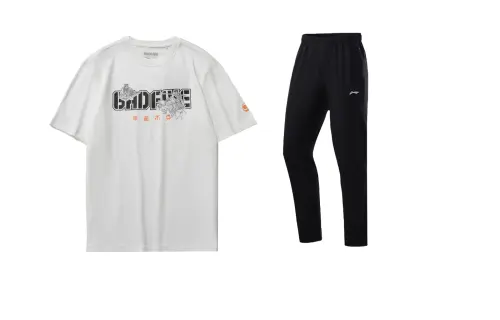 Li Ning Sports Basketball Collection Casual Sportswear Men's Set Basic White+Black Crew Neck Moderate