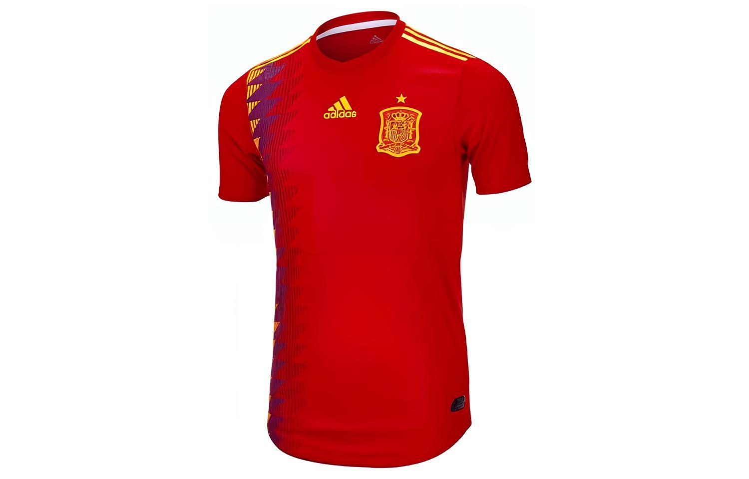 Adidas, red football uniform, 2018, Spain, with short sleeve