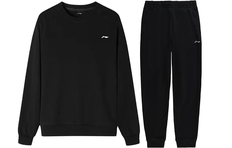 Li Ning Solid Color Loose Fit Pullover Crew Neck Sweatshirt With Elastic Cuff And Fleece Lined Sweatpants