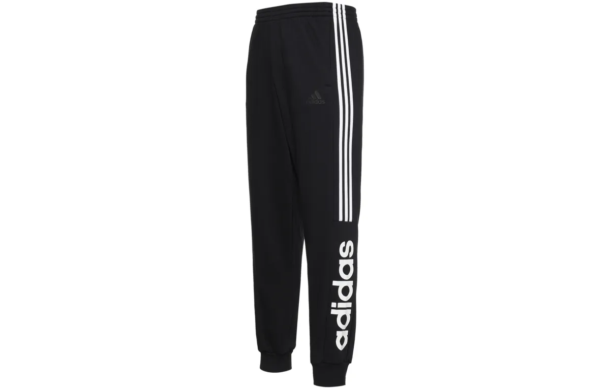 Adidas Thermal Windproof Loose Fit Fleece Lined Casual Long Knitted Sweatpants Men's Black