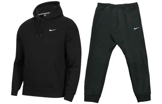 Nike Logo Embroidery Drawstring Sweatshirt Training Fleece Lined Straight Fit Pants Casual Sportswear Men's Black