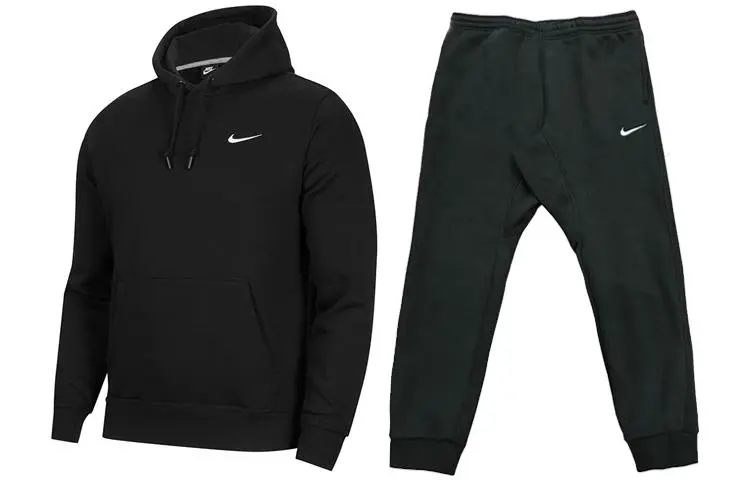 Nike Logo Embroidery Drawstring Sweatshirt Training Fleece Lined Straight Fit Pants Casual Sportswear Men's Black
