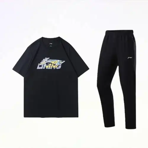 Li Ning Casual Sportswear Unisex Set Black Crew Neck Moderate
