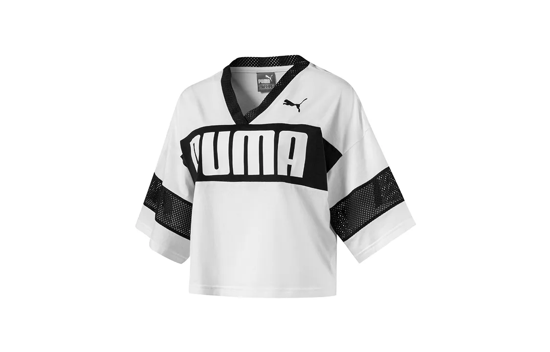 PUMA T-Shirts Women's White V-neck Moderate