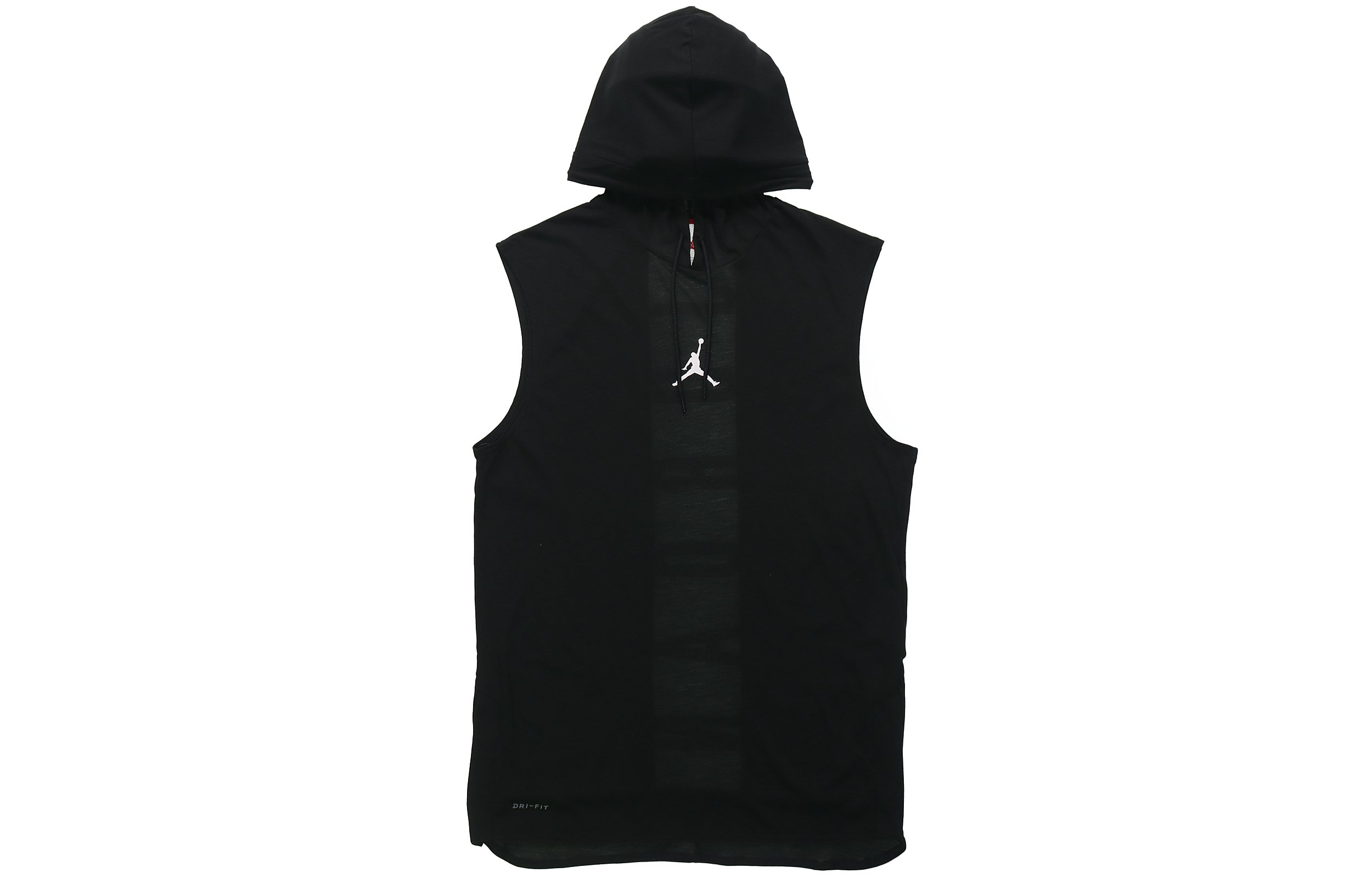 Jordan Air Dri-Fit hooded basketball vest with lettering on the back for men, black and white