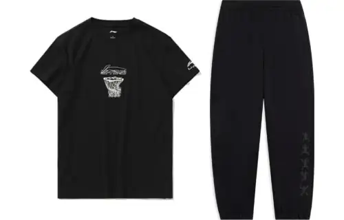 Li Ning Casual Sportswear Men's Set Black Crew Neck Moderate