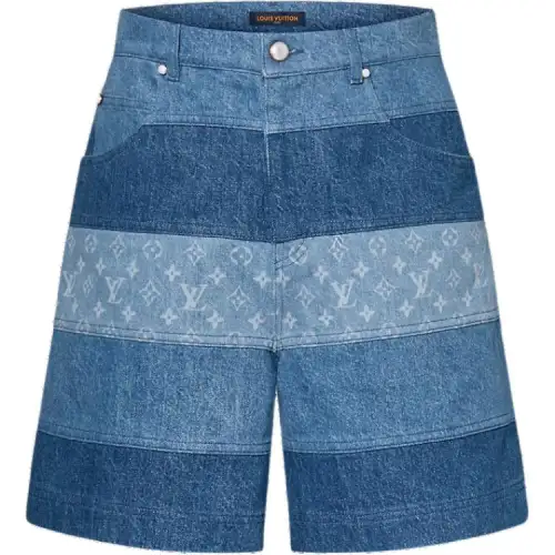 Lv Striped Patchwork Denim Shorts