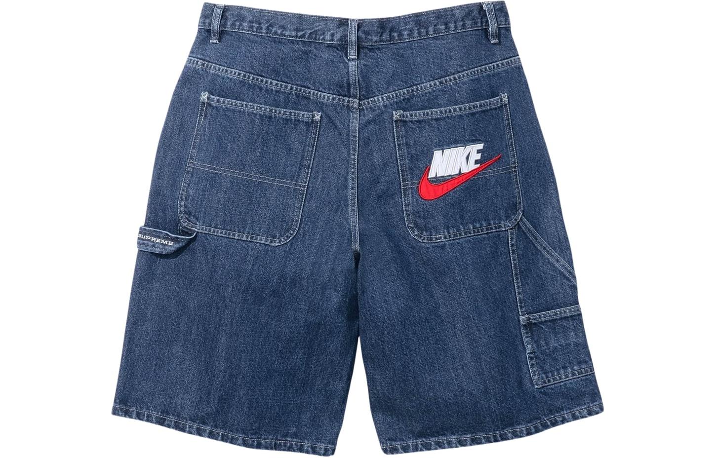 Supreme Nike joint series SS24 WEEK10 DENIM SHORT solid color casual zipper straight American trendy denim shorts, same style for men and women