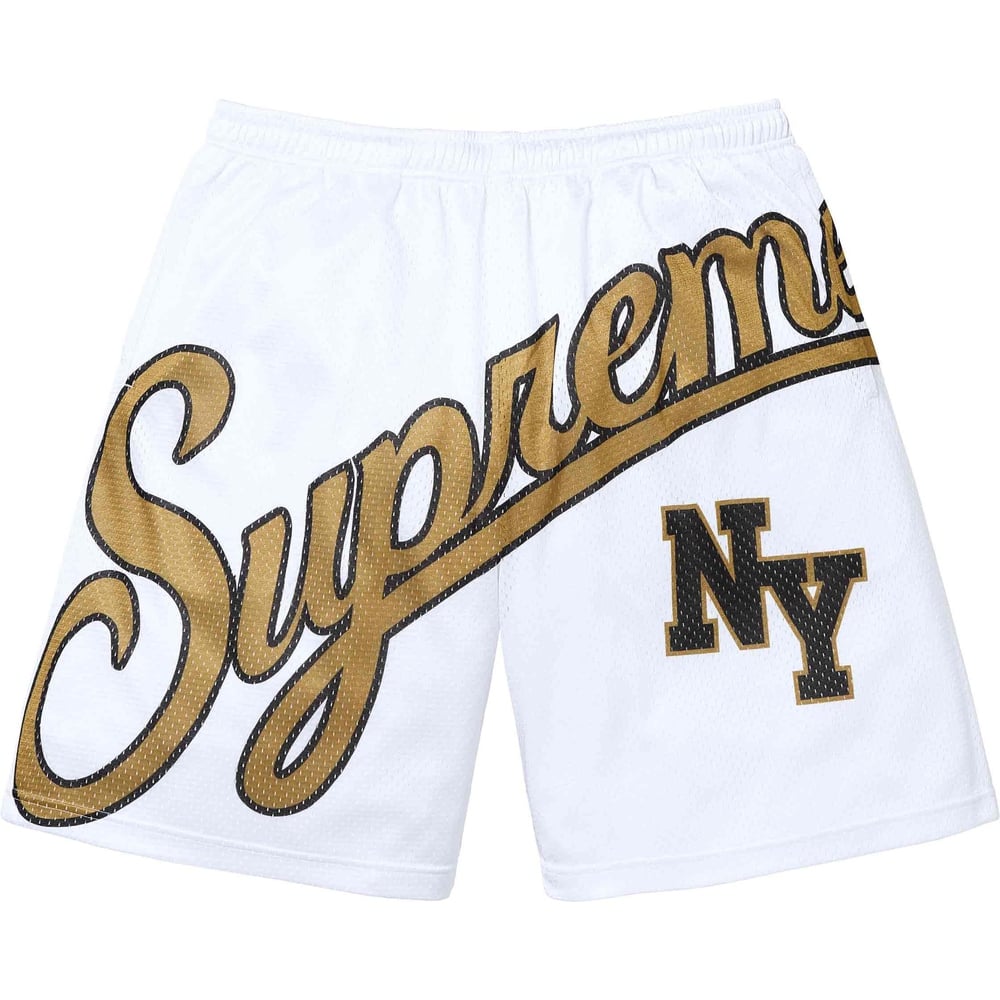 Supreme SS24 WEEK15 BIG SCRIPT MESH SHORT Logo logo mesh American trendy casual shorts for men and women.