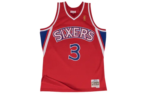Mitchell & Ness NBA Retro Sports Loose Moisture-wicking Jersey Basketball Vest SW Fan Edition 96-97 Season 76ers Allen Iverson No. 3 Rookie Second Away Couple Style Red