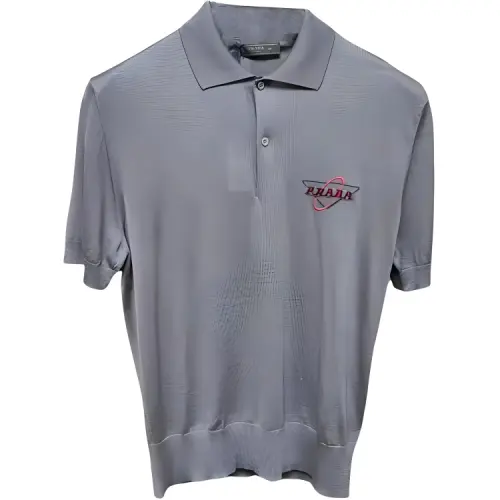 PRADA Polo Shirts Men's Gray Polo Collar Moderate Straight Fit