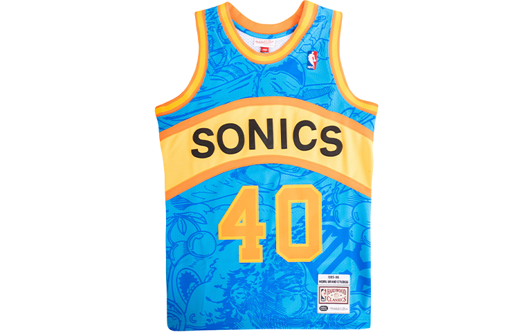 Mitchell & Ness x Hebru Brantley Retro 95-96 Season SuperSonics Sean Kemp No. 40 Moisture-wicking Loose Basketball Vest Men's Blue