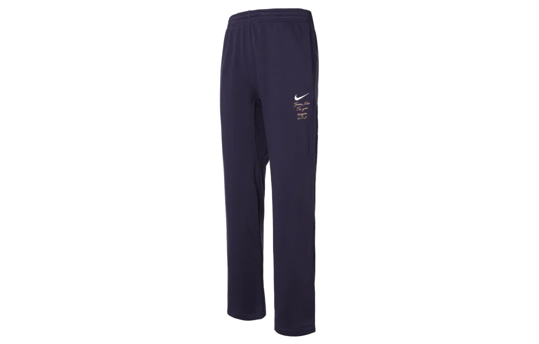 Nike Brand Logo Letter Pattern Fleece Lined Loose Fit Straight Fit Casual Pants Men's Dark Blue