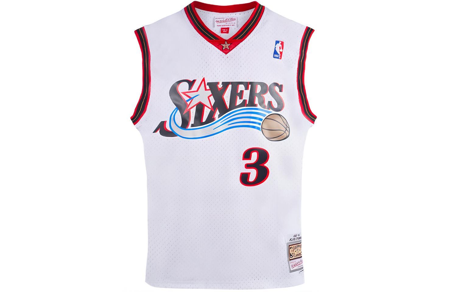 Mitchell & Ness x NBA Philadelphia 76ers SW Fan Edition 00-01 Season Iverson No. 3 Mesh Breathable Quick-Drying Retro Sports Basketball Vest Unisex White