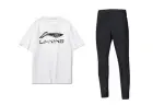 Li Ning Casual Sportswear Men's Clothing Sets White T Shirt+Black Pants Crew Neck Moderate