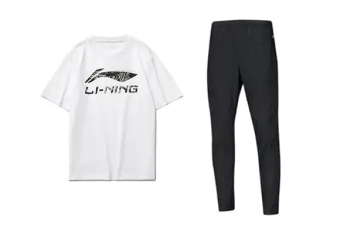 Li Ning Casual Sportswear Men's Clothing Sets White T Shirt+Black Pants Crew Neck Moderate
