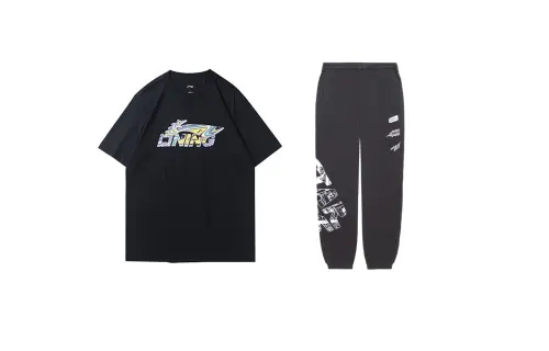 Li Ning Sports Fashion Collection Casual Sportswear Men's Set Black+Black Crew Neck Moderate