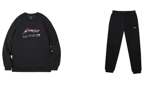 Li Ning Casual Sportswear Men's Black+Black Crew Neck Moderate