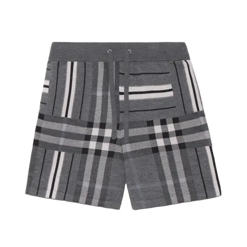 Burberry Check And Stripe Wool Blend Jacquard Shorts