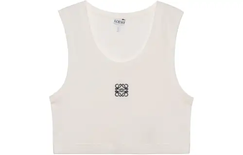 LOEWE Cropped Cotton Anagram Tank Top White/Navy Blue