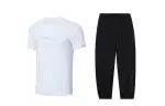 Li Ning Casual Sportswear Men's Clothing Sets White+Black Crew Neck Moderate