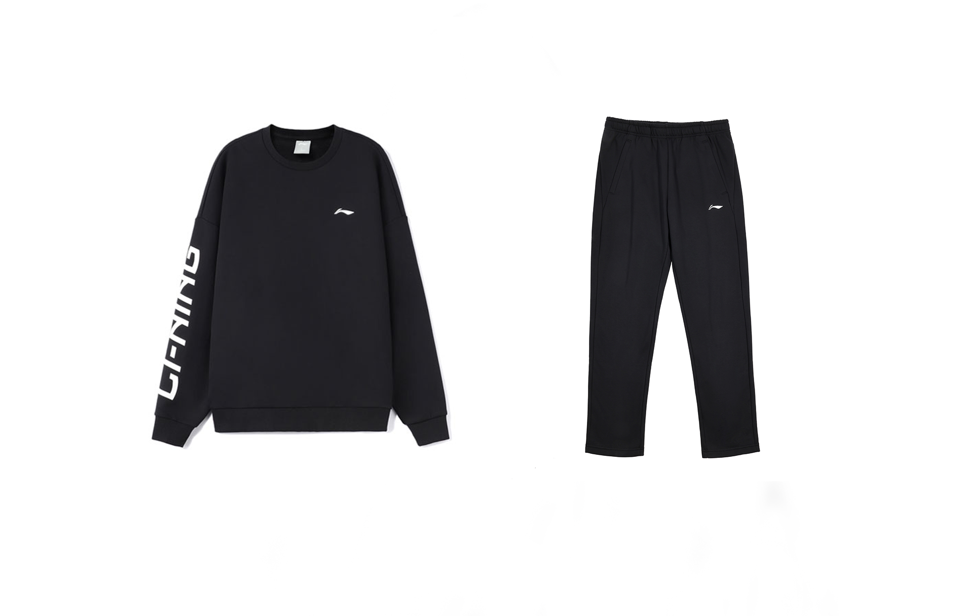 Li Ning Casual Sportswear Men’s Set Black+Black Crew Neck Moderate