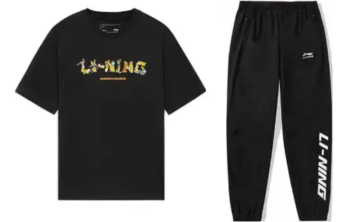 Li Ning Casual Sportswear Men's Set Black Crew Neck Moderate
