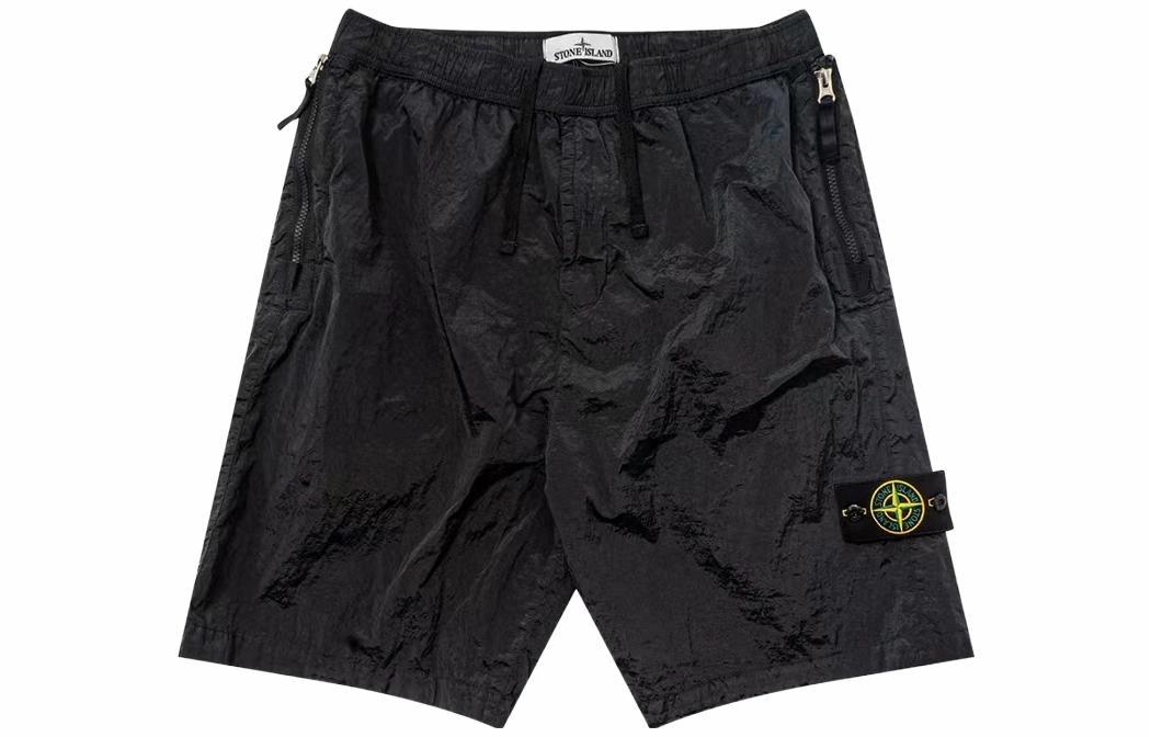 Мужские шорты STONE ISLAND SS23 Elastic Waist Metallic Nylon (черные)