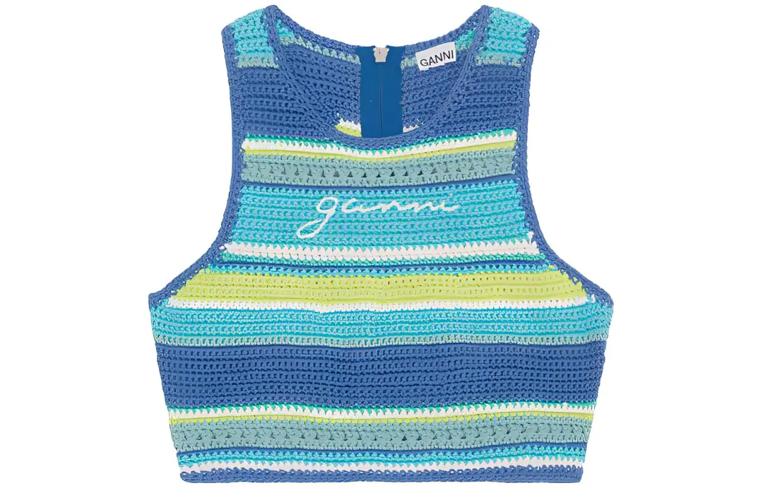 GANNI Tank Top Bikini Swimwear Women's Blue Citrus Wine
