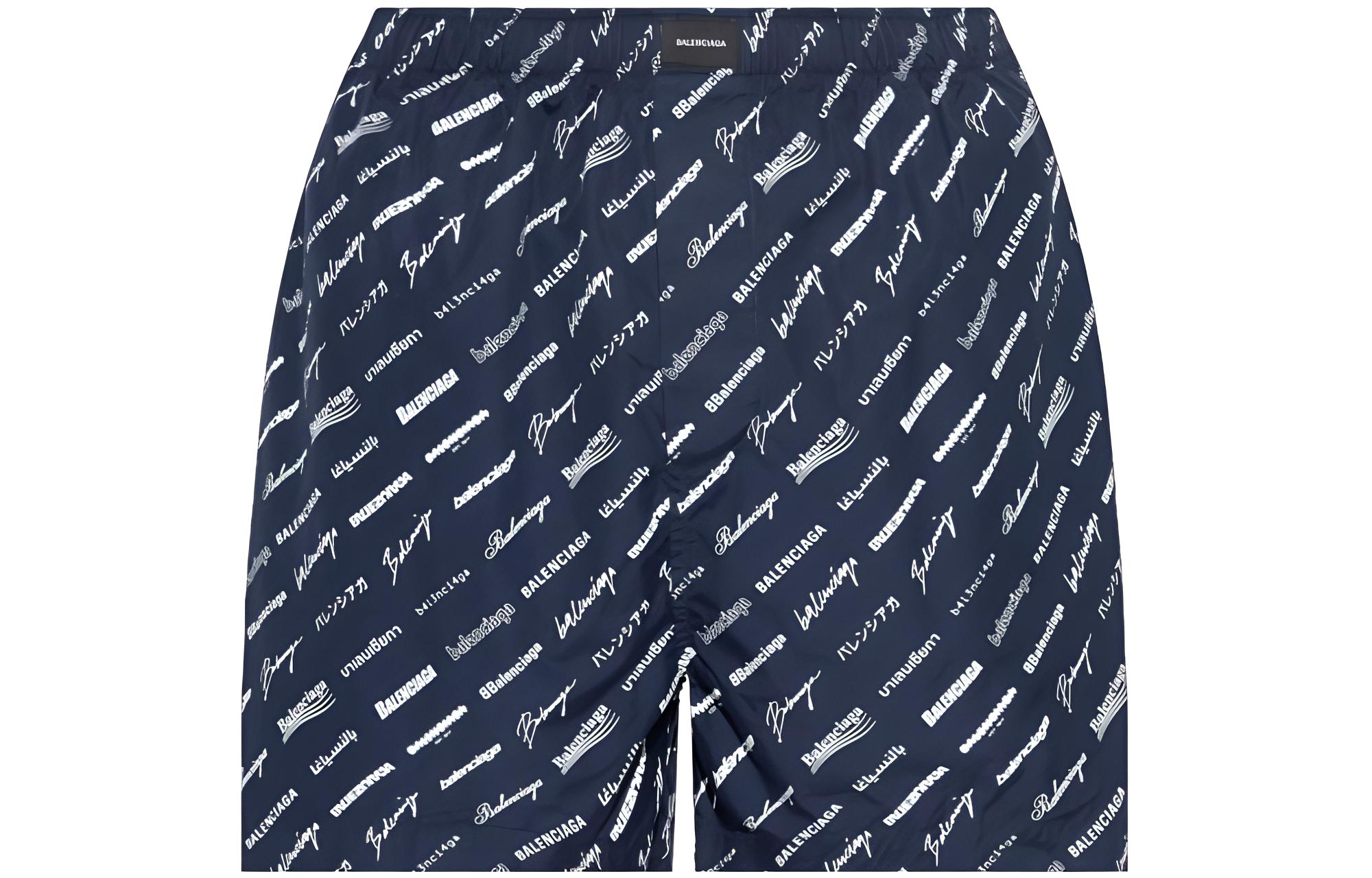 Balenciaga All Over Logo Printed Elastic Waistband Shorts