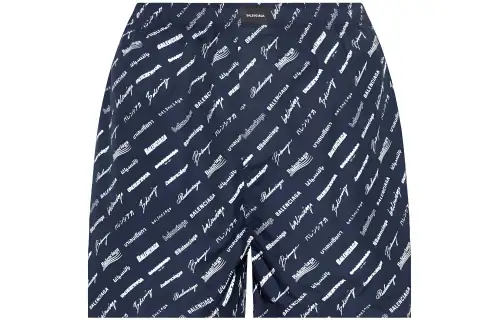 Balenciaga All Over Logo Printed Elastic Waistband Shorts