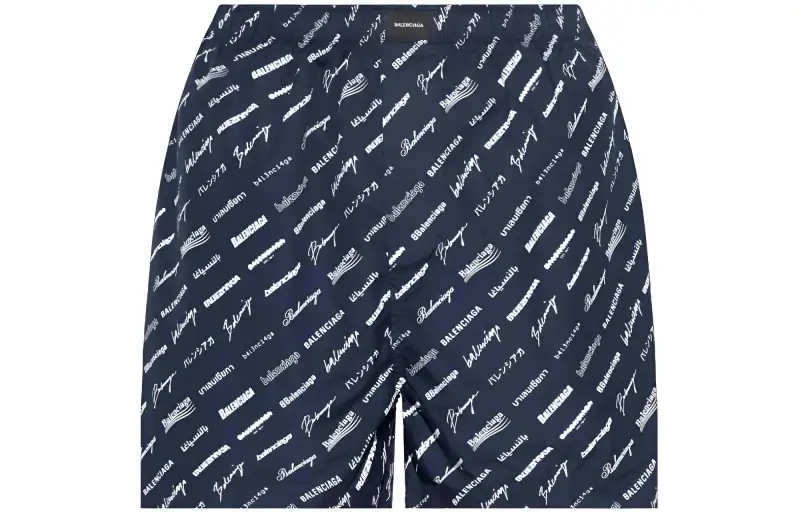 Balenciaga All Over Logo Printed Elastic Waistband Shorts