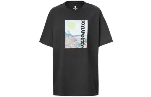 Converse T Shirts Women's Black Crew Neck Moderate Straight Fit