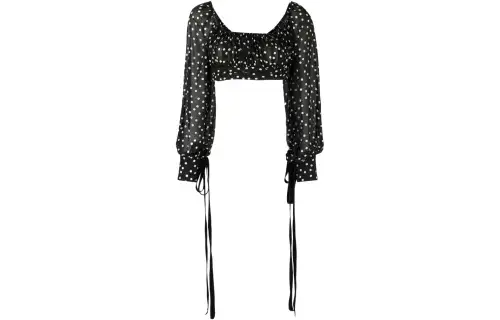 SAINT LAURENT Polka Dot Square Neck Cropped Top
