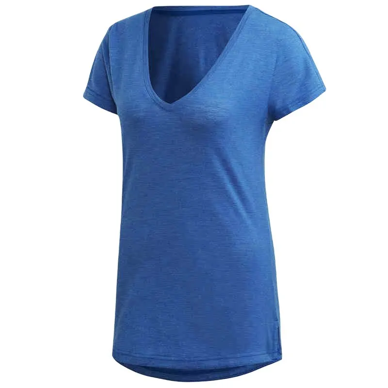 Adidas T-Shirts Women's Blue V-neck Moderate Nipped-in Waist