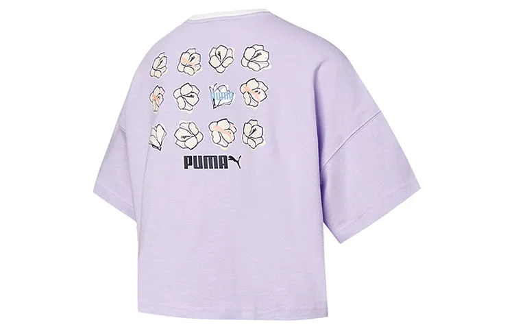 PUMA Crop Tops Women's Lavender Crew Neck Moderate