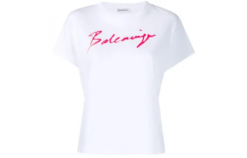 Balenciaga T Shirts Women's White Crew Neck Moderate Straight Fit