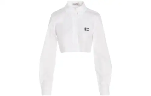 MIU MIU Crop Tops Women's White Pointed Collar Moderate