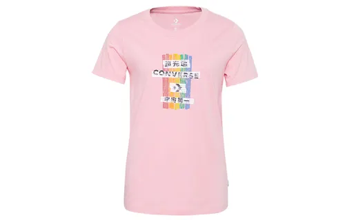 Converse T Shirts Women's Pink Crew Neck Moderate Straight Fit