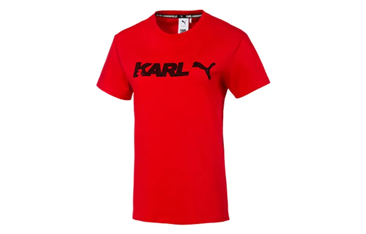PUMA T-Shirts Women's Bright Red Crew Neck Moderate Straight Fit
