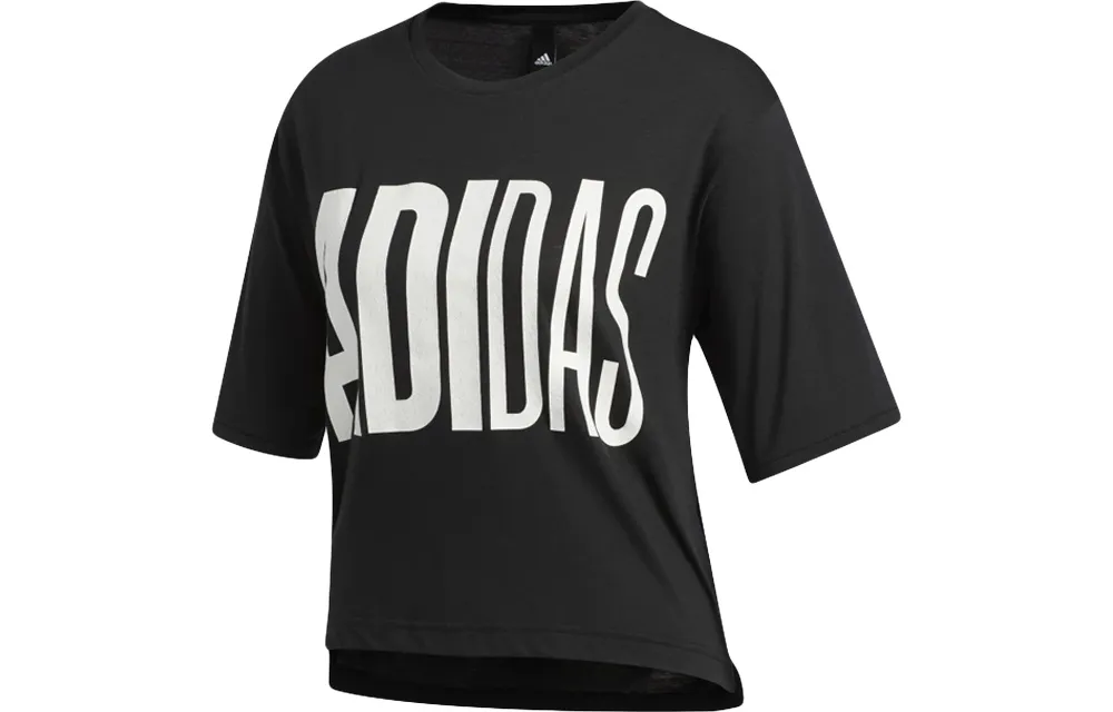 Adidas T-Shirts Women's Black Crew Neck Moderate Straight Fit