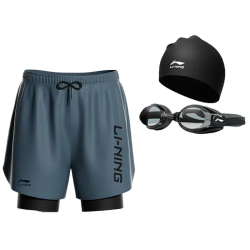 Li Ning Beach Shorts Men's 814 Gray Swimming Shorts+808 Swimming Cap+508 Swim Goggles