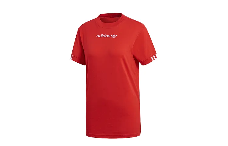 Adidas Originals T Shirts Women's Red Crew Neck Moderate Straight Fit